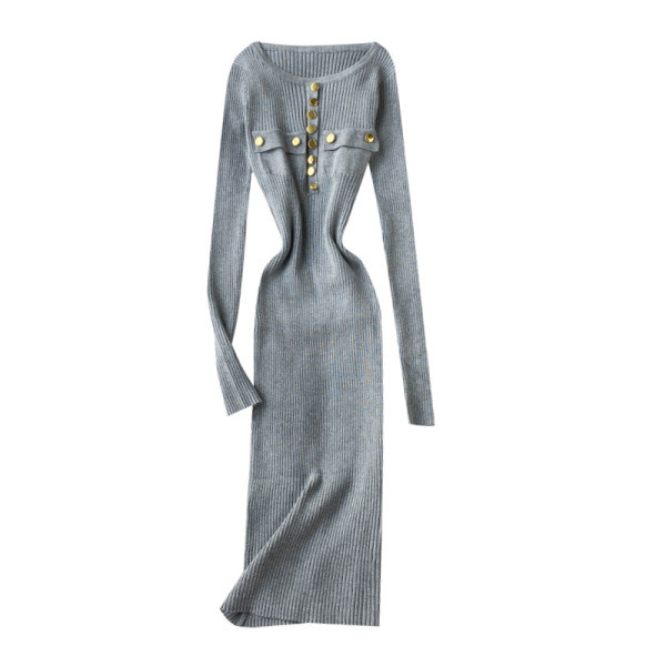 Modern női testhezálló ruha gombokkal és hosszú ujjú, különböző színekben