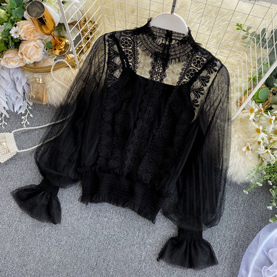 Modern női ing pecsét ujjal és csipkével több színben