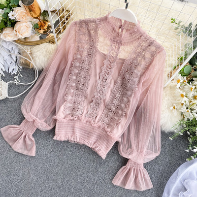 Modern női ing pecsét ujjal és csipkével több színben