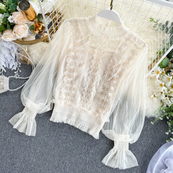 Modern női ing pecsét ujjal és csipkével több színben