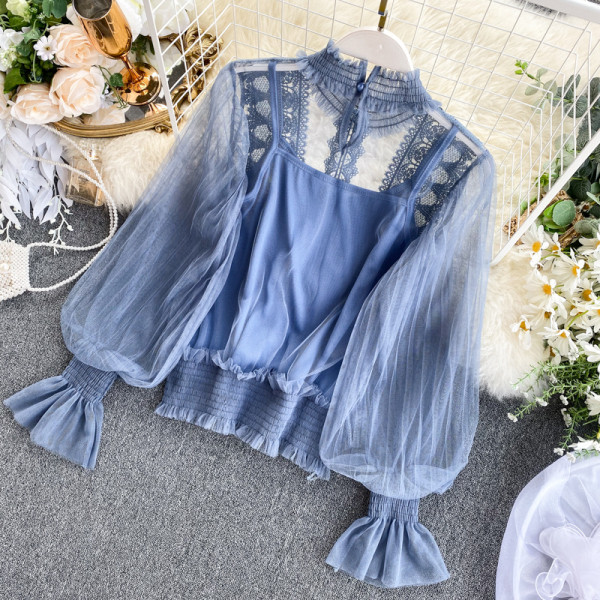 Modern női ing pecsét ujjal és csipkével több színben