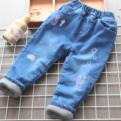 Παιδικά τζιν με κεντήματα και τσέπες σε μπλε χρώμα για κορίτσια