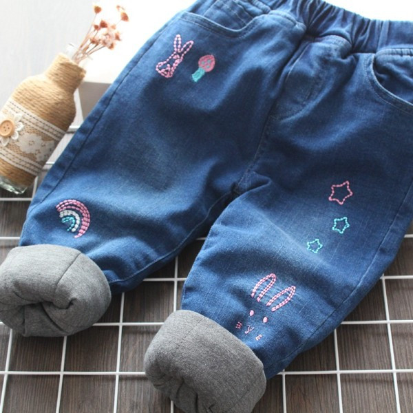 Παιδικά τζιν με κεντήματα και τσέπες σε μπλε χρώμα για κορίτσια