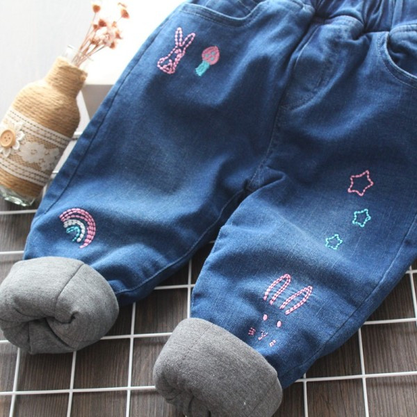 Παιδικά τζιν με κεντήματα και τσέπες σε μπλε χρώμα για κορίτσια