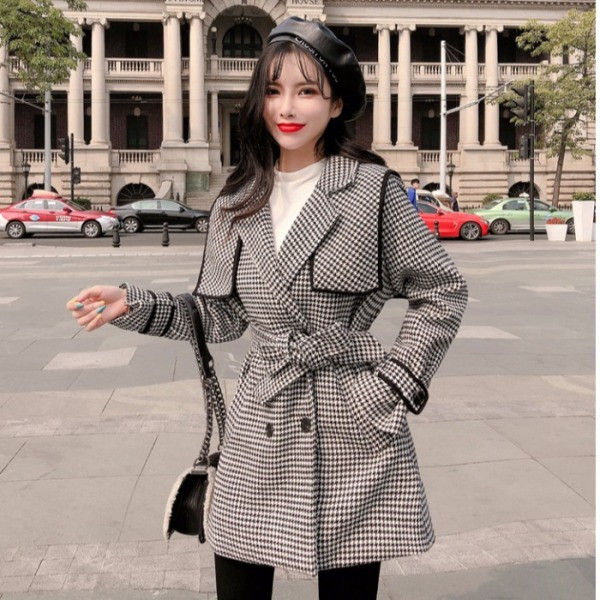 Női kockás kabát övvel két színben