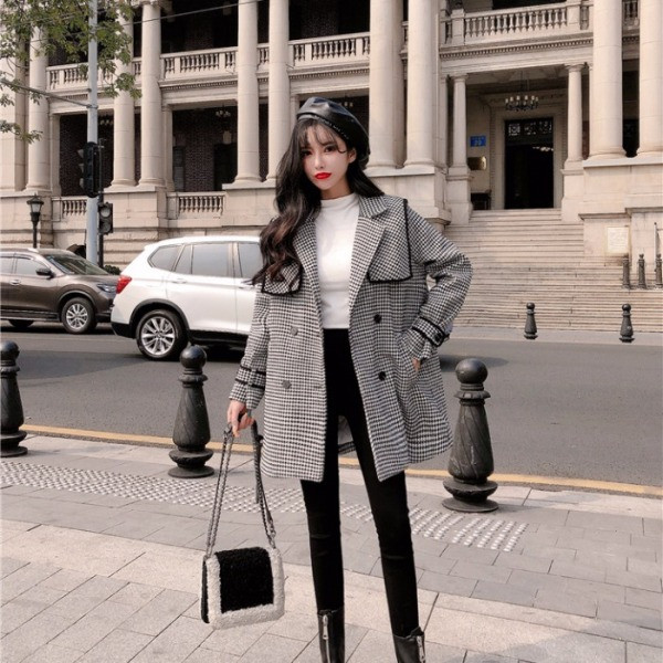 Női kockás kabát övvel két színben