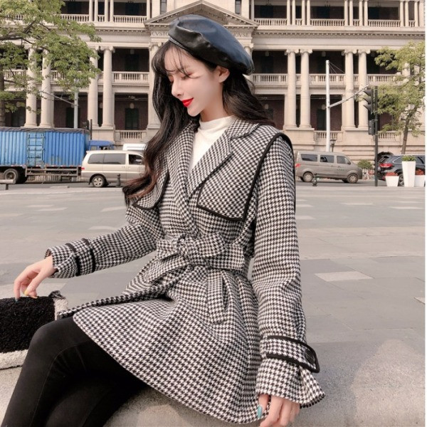 Női kockás kabát övvel két színben