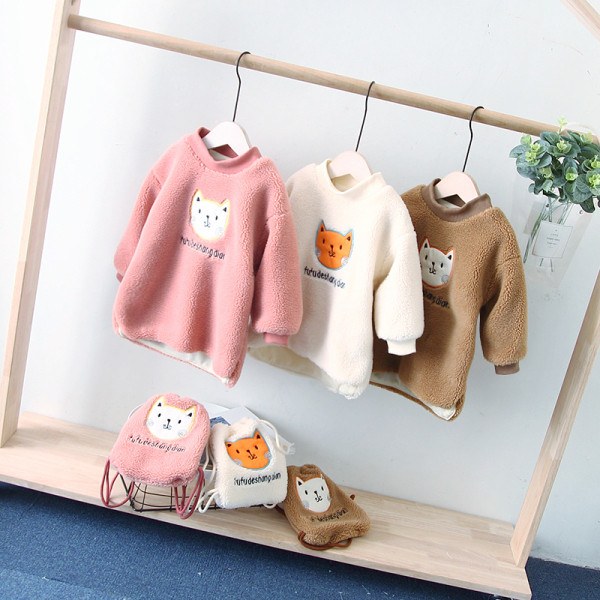Модерен детски пуловер за момичета в три цвята с бродерия 