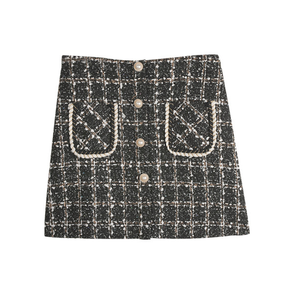 Stílusos női szoknya zsebekkel és gombokkal - magas derék fekete-fehér színben