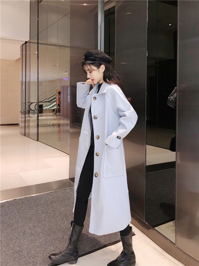 Aktuális női őszi-téli kabát zsebekkel és gombokkal, sárga-fehér színben