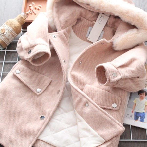 Νέο μοντέλο παιδικό παλτό με κουμπιά και κουκούλα για κορίτσια σε ροζ χρώμα