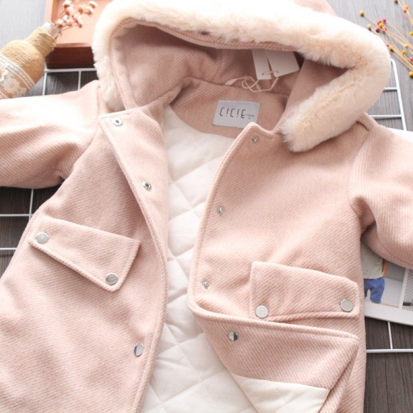 Νέο μοντέλο παιδικό παλτό με κουμπιά και κουκούλα για κορίτσια σε ροζ χρώμα