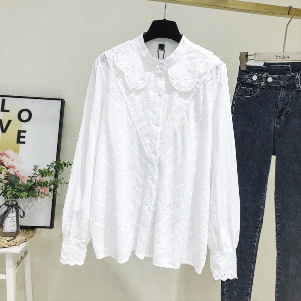 Új modell női ing alacsony gallérral és gombokkal - fehér színű