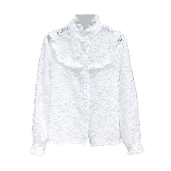 Γυναικείο πουκάμισο με δαντέλα και κουμπιά σε μαύρο και άσπρο χρώμα