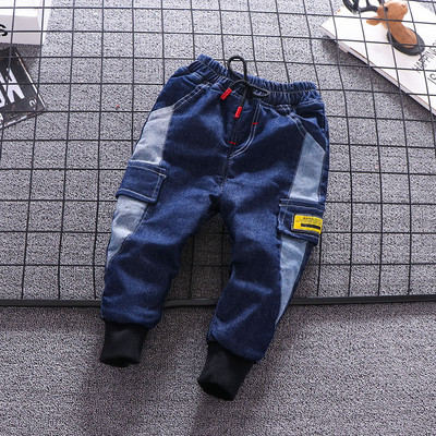 Παιδικά τζιν για αγόρια μπλε και μαύρο χρώμα με κορδόνια και τσέπες