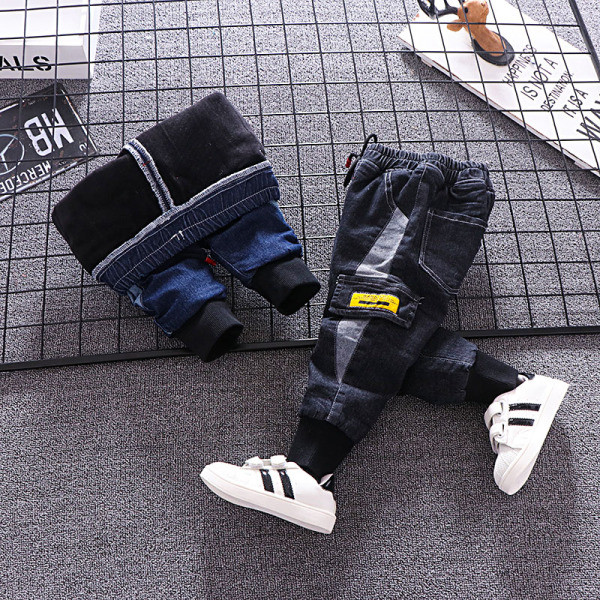 Παιδικά τζιν για αγόρια μπλε και μαύρο χρώμα με κορδόνια και τσέπες