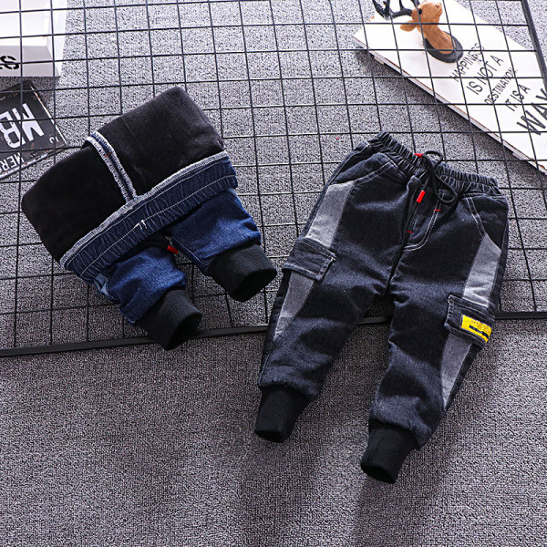 Παιδικά τζιν για αγόρια μπλε και μαύρο χρώμα με κορδόνια και τσέπες