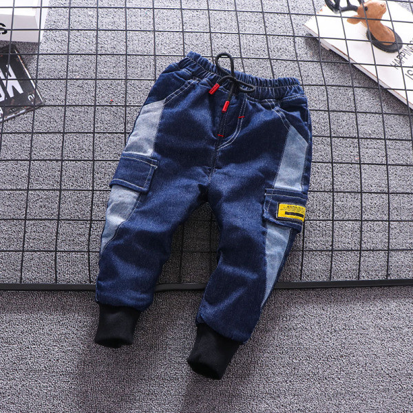 Παιδικά τζιν για αγόρια μπλε και μαύρο χρώμα με κορδόνια και τσέπες