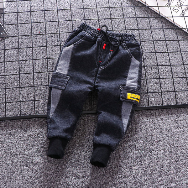 Παιδικά τζιν για αγόρια μπλε και μαύρο χρώμα με κορδόνια και τσέπες