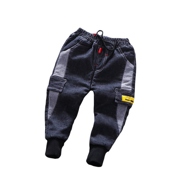 Παιδικά τζιν για αγόρια μπλε και μαύρο χρώμα με κορδόνια και τσέπες