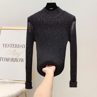 Modern női pulóver fényes hatású pólógallérral