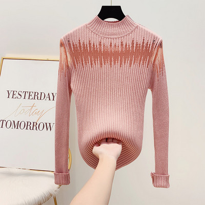 Modern női pulóver fényes hatású pólógallérral