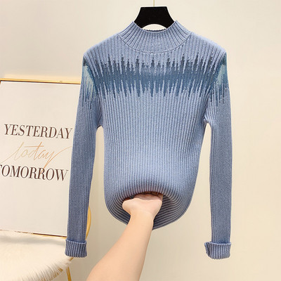 Modern női pulóver fényes hatású pólógallérral