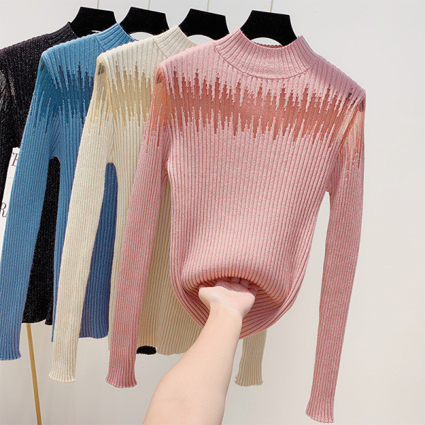 Modern női pulóver fényes hatású pólógallérral