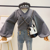 Modern női alkalmi pulóver széles ujjú szürke, bézs és fekete színben