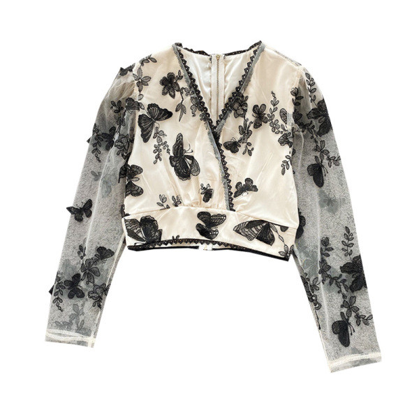 Női csipke ing hímzéssel és spitz nyakkivágással, három színben