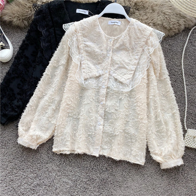 Μοντέρνο γυναικείο πουκάμισο με κουμπιά σε μπεζ και μαύρο χρώμα