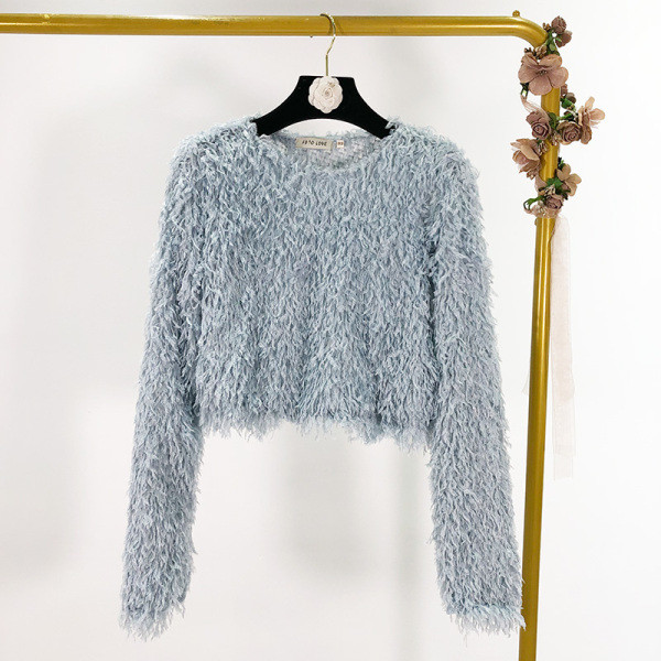 Γυναικεία κοντύ μπλούζα με κρόσσια σε ροζ και μπλε χρώμα