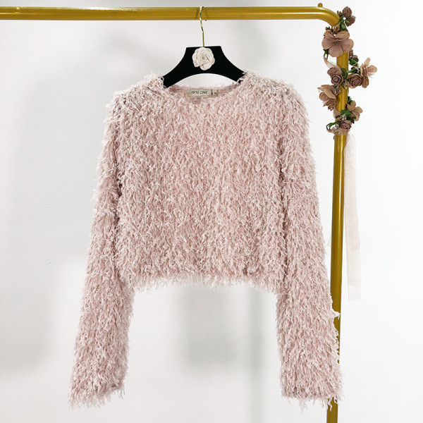 Γυναικεία κοντύ μπλούζα με κρόσσια σε ροζ και μπλε χρώμα