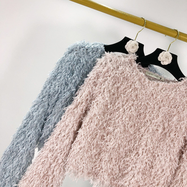 Γυναικεία κοντύ μπλούζα με κρόσσια σε ροζ και μπλε χρώμα