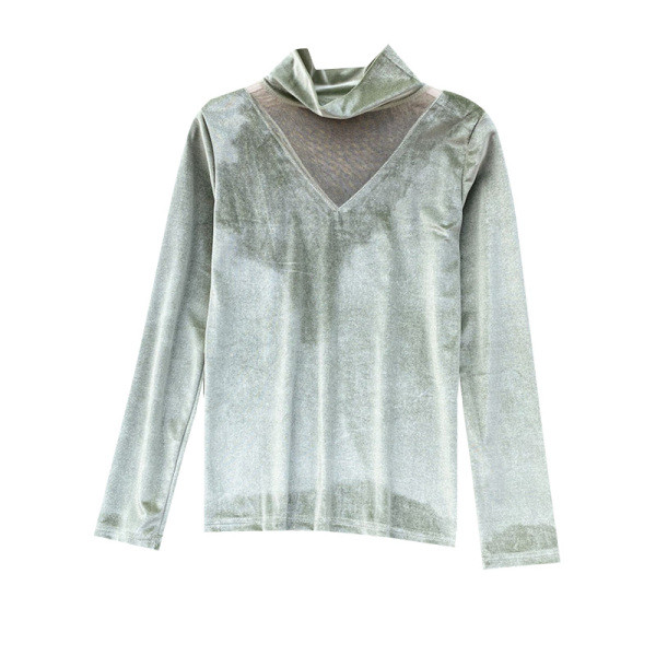 Női alkalmi blúz bársonyból és tüllből, magas gallérral több színben