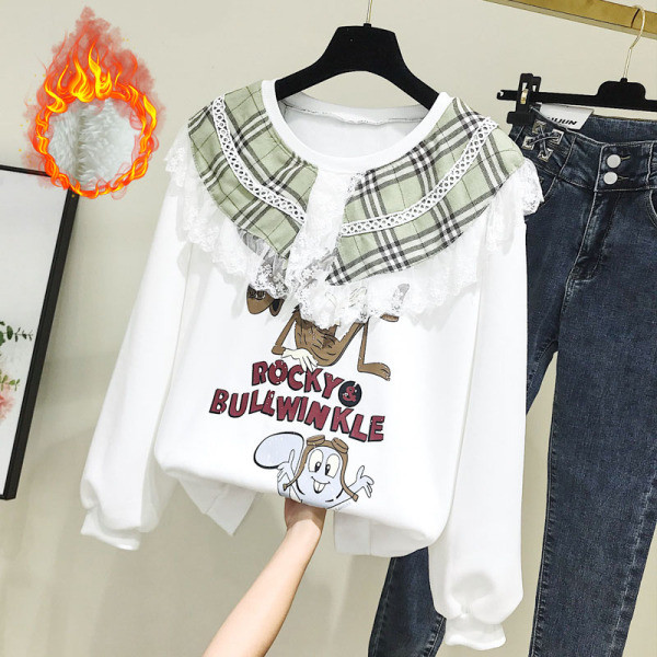 Γυναικεία μπλούζα με στρογγυλη λαιμόκοψη και καρό γιακά σε λευκό και μπεζ χρώμα