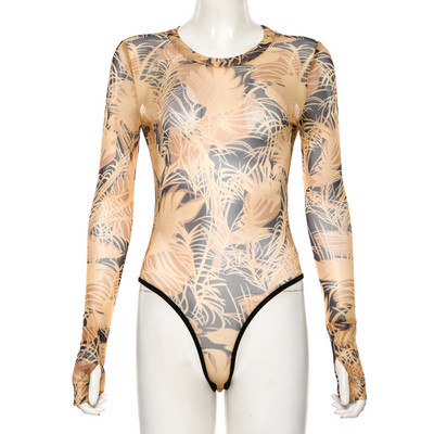 Μοντέρνο γυναικείο κορμάκι με στρογγυλη λαιμόκοψη και μακρύ μανίκι