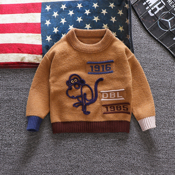 Casual παιδικό πουλόβερ για αγόρια σε καφέ και άσπρο  χρώμα με κέντημα