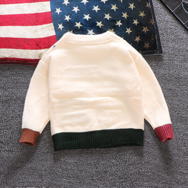 Casual παιδικό πουλόβερ για αγόρια σε καφέ και άσπρο  χρώμα με κέντημα