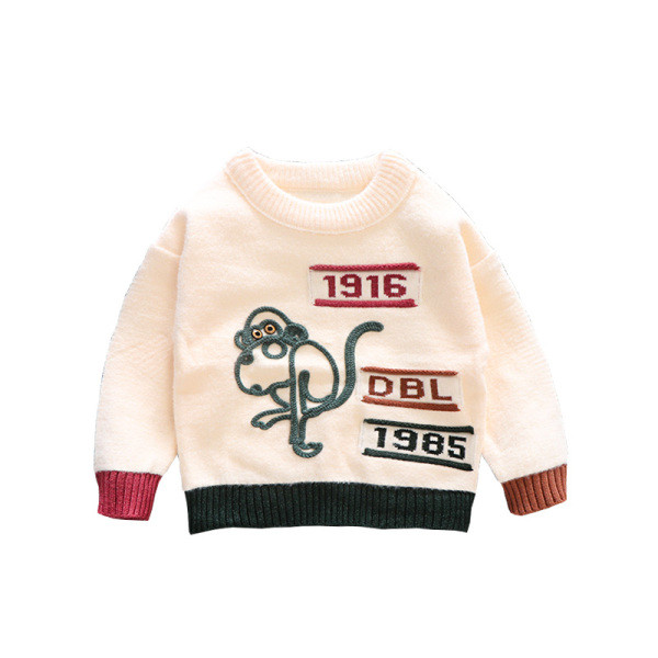 Casual παιδικό πουλόβερ για αγόρια σε καφέ και άσπρο  χρώμα με κέντημα