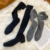 Női őszi-téli csizma vastag sarokkal, fekete és ezüst színben