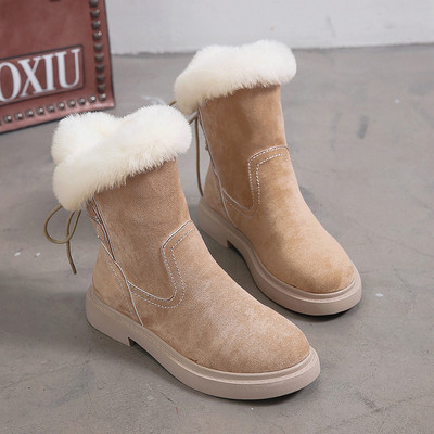 Χειμερινές γυναικείες μπότες με μαλακή επένδυση και επίπεδη σόλα σε μαύρο και μπεζ χρώμα