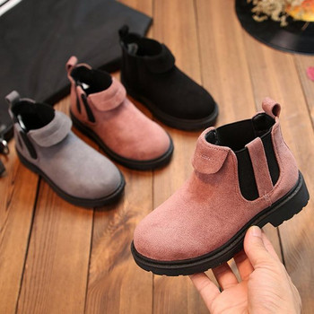 Παιδικές χειμωνιάτικες μπότες σε οικολογικό σουέτ για κορίτσια σε ροζ, μαύρο και γκρι χρώμα