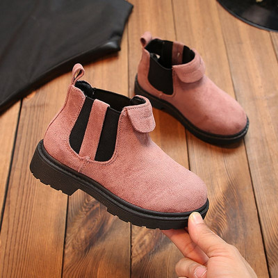 Παιδικές χειμωνιάτικες μπότες σε οικολογικό σουέτ για κορίτσια σε ροζ, μαύρο και γκρι χρώμα