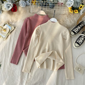 Μοντέρνο γυναικείο πουλόβερ με μεγάλο κολάρο και μακριά μανίκια σε τέσσερα χρώματα