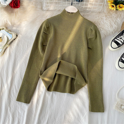 Μοντέρνο γυναικείο πουλόβερ με μεγάλο κολάρο και μακριά μανίκια σε τέσσερα χρώματα