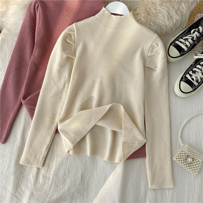 Μοντέρνο γυναικείο πουλόβερ με μεγάλο κολάρο και μακριά μανίκια σε τέσσερα χρώματα