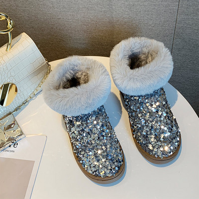 Modern női csizma pehellyel és flitterekkel, négy színben