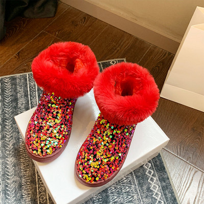 Modern női csizma pehellyel és flitterekkel, négy színben