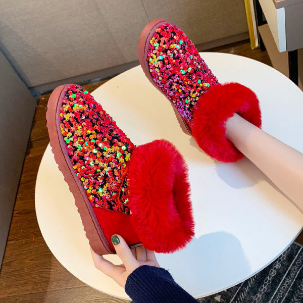 Modern női csizma pehellyel és flitterekkel, négy színben